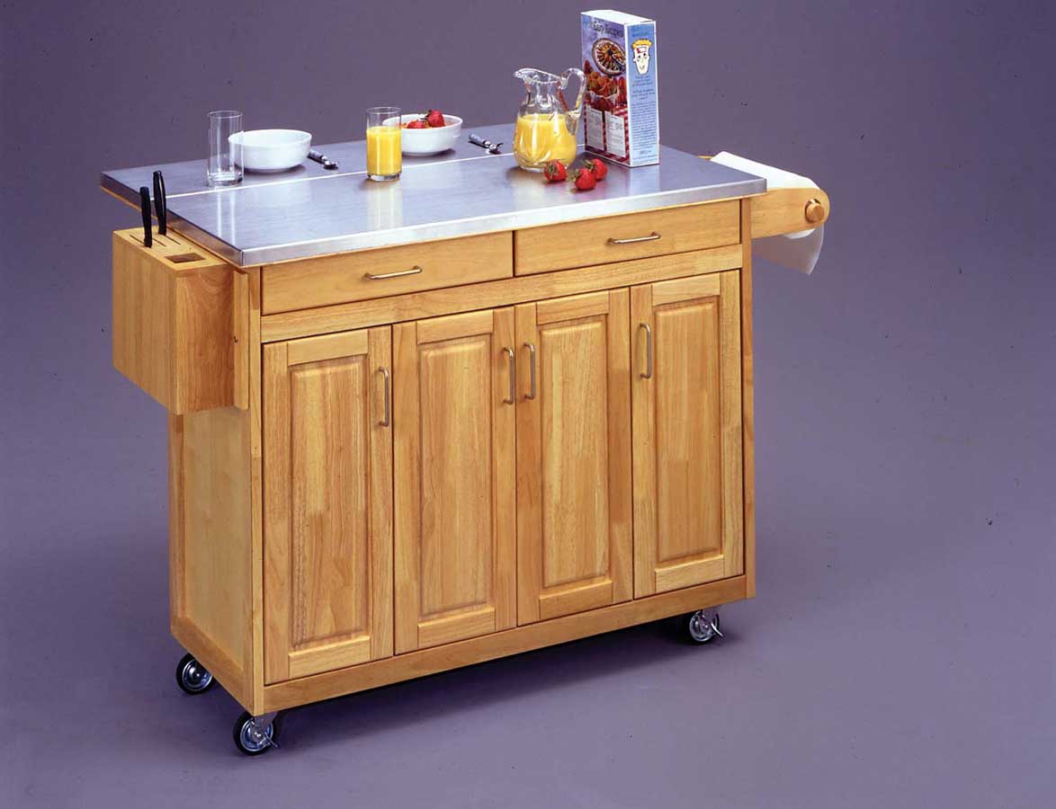 Home Styles Stainless Steel Top Kitchen Cart with Stainless Steel Breakfast Bar - Natural