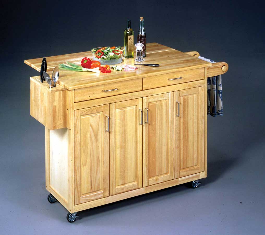 Home Styles Wood Top Kitchen Cart with Wood Breakfast Bar- Natural