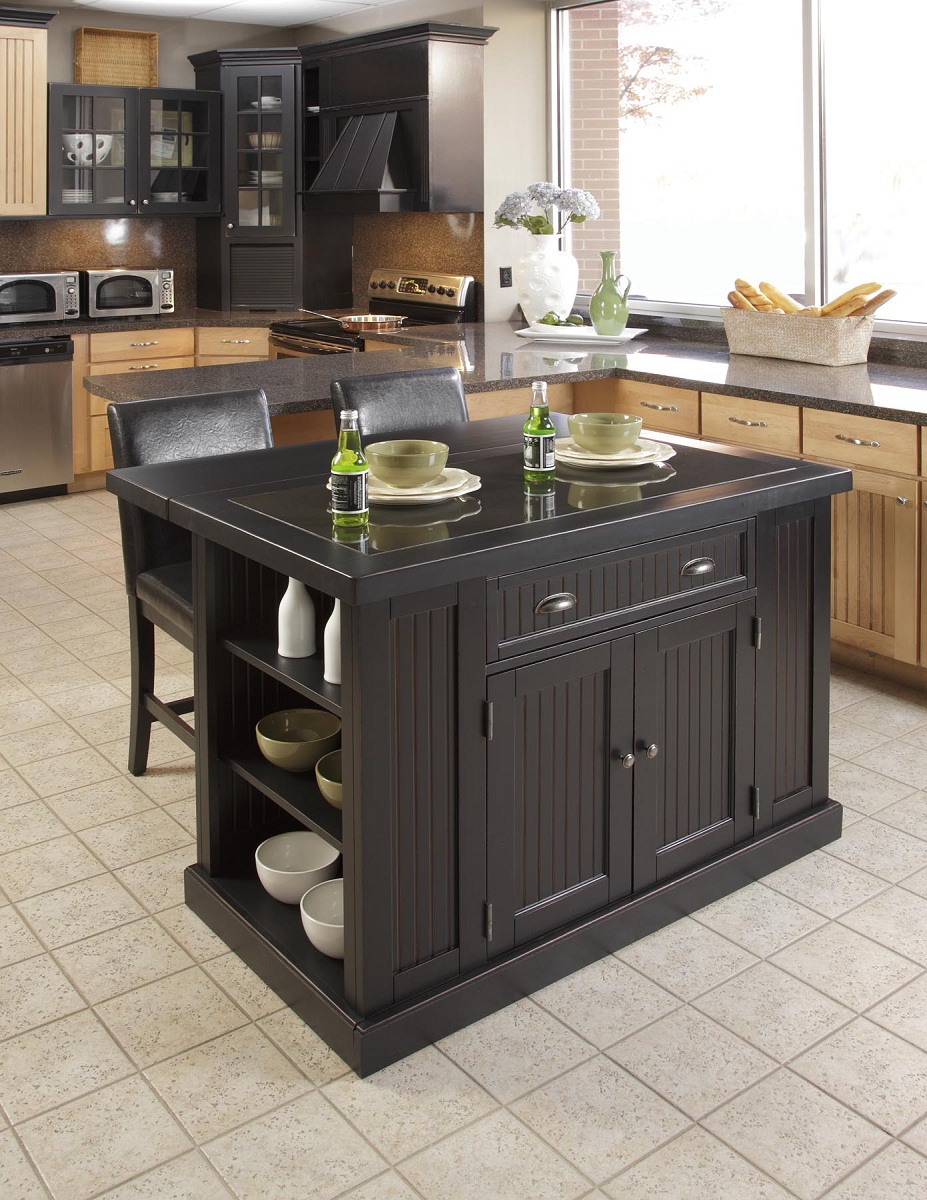 Home Styles Nantucket Kitchen Island Set - Sanded and Distressed Black
