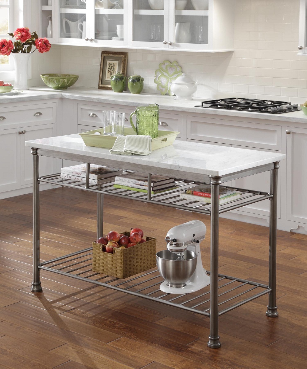 Home Styles The Orleans Kitchen Island with Marble Top - Powder Coated Steel