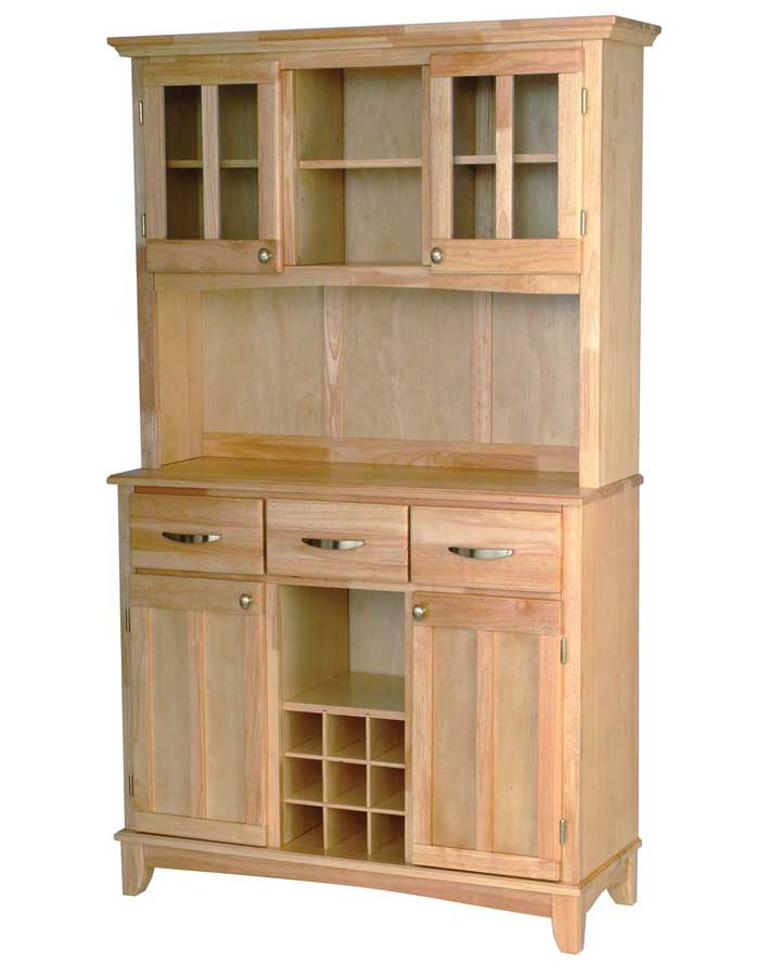 Home Styles Natural Wood Top Buffet with Glass Door Hutch-Large