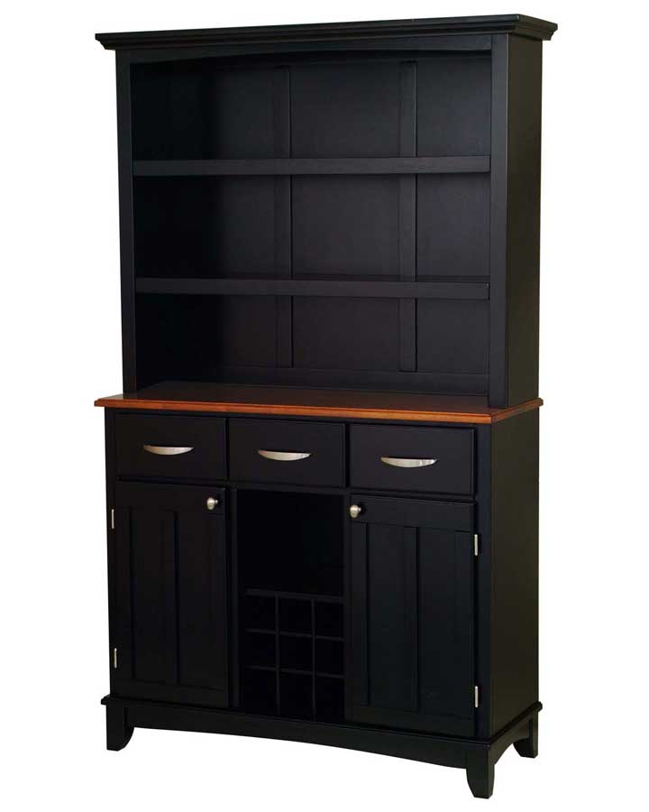 Home Styles Black-Cottage Oak Wood Top Buffet with Open Hutch-Large