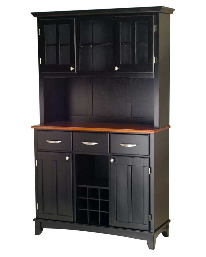 Home Styles Black-Cottage Oak Wood Top Buffet with Glass Door Hutch-Large
