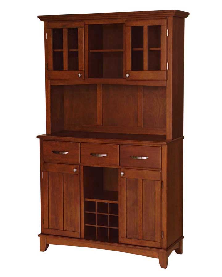 Home Styles Cherry Wood Top Buffet with Glass Door Hutch-Large