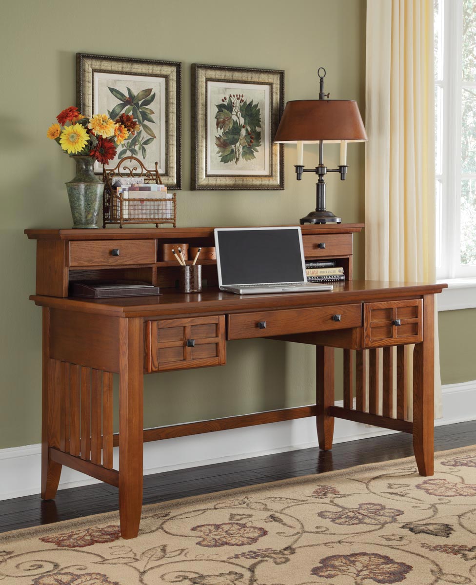 Home Styles Arts and Crafts Executive Desk and Hutch - Cottage Oak