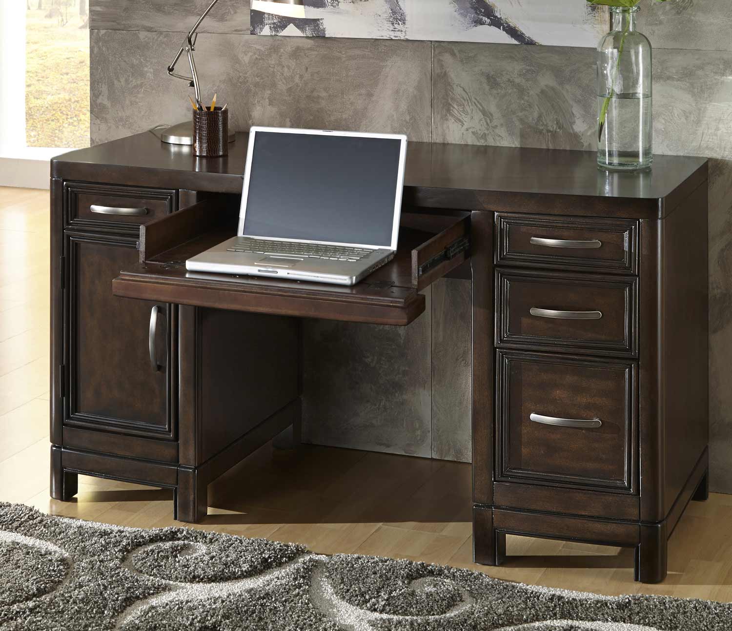 Home Styles Crescent Hill Pedestal Desk - Two-tone tortoise shell