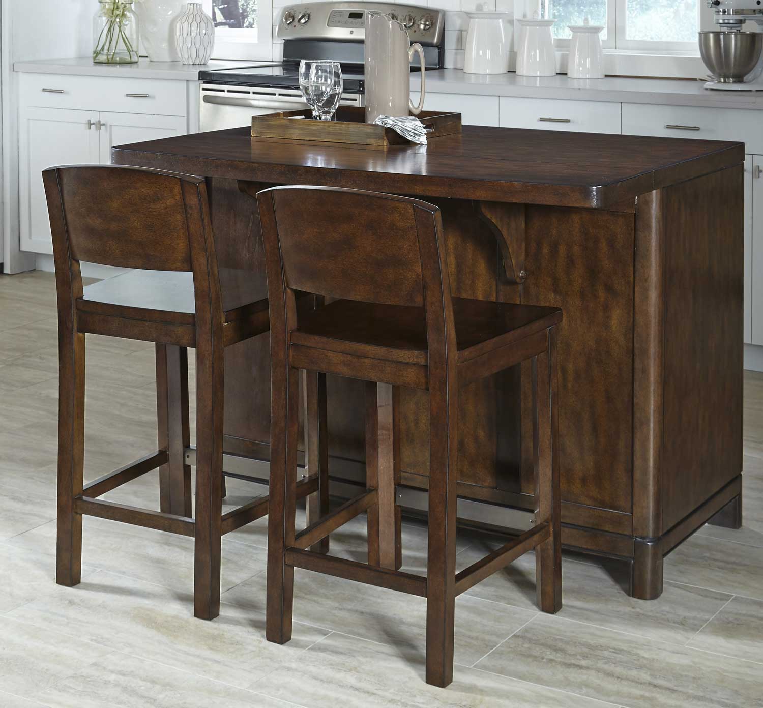 Home Styles Crescent Hill Kitchen Island and Two Stools - Two-tone tortoise shell