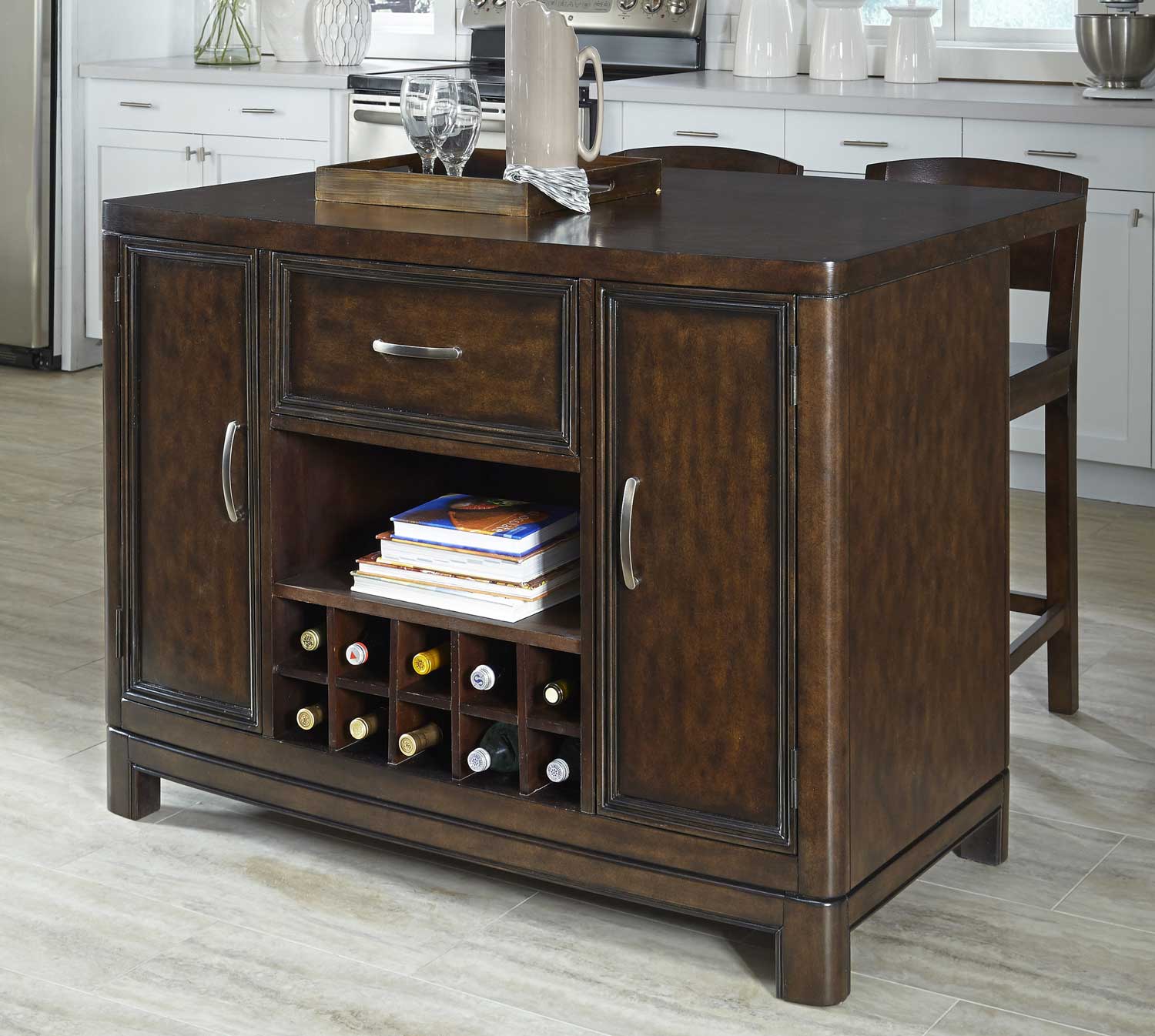 Home Styles Crescent Hill Kitchen Island and Two Stools - Two-tone tortoise shell