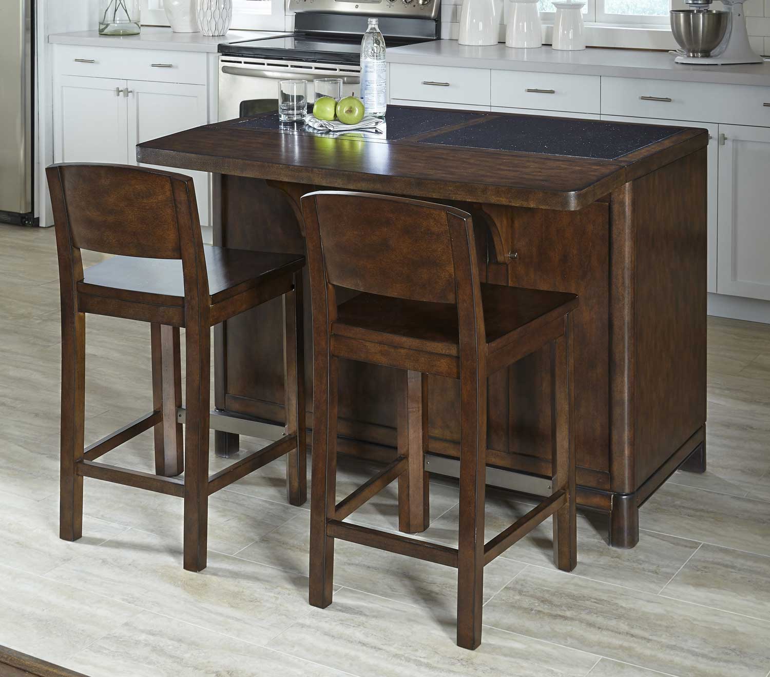 Home Styles Crescent Hill Kitchen Island with Granite Top and Two Stools - Two-tone tortoise shell