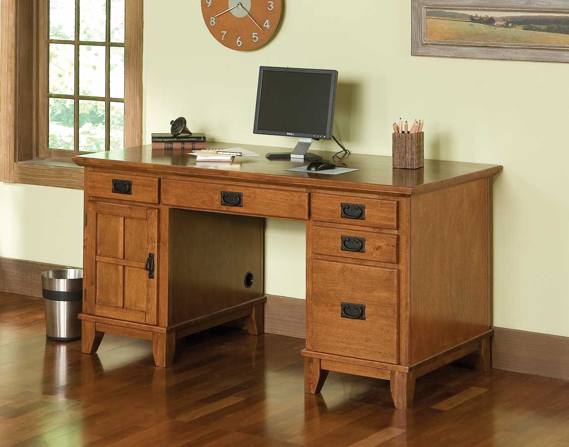 Home Styles Arts and Crafts Cottage Oak Pedestal Desk