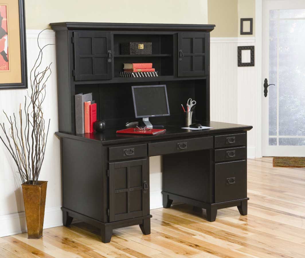 Home Styles Arts and Crafts Ebony Pedestal Desk and Hutch