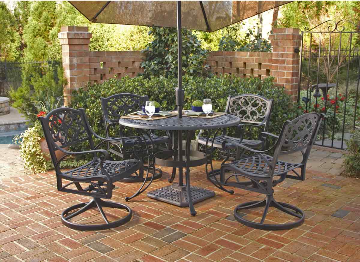 Home Styles Black 48 Inch Round Outdoor Dining Collection with Swivel Arm Chair