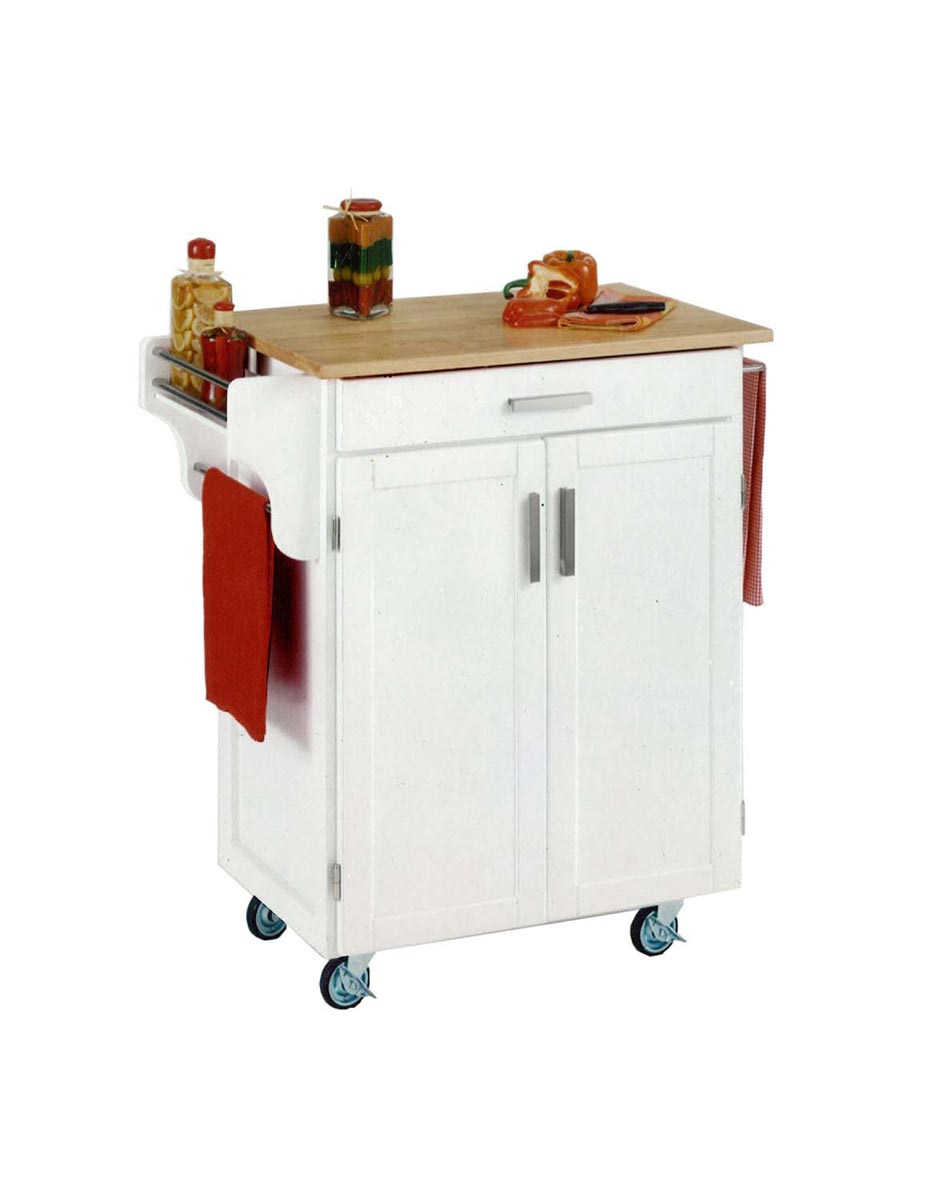 Home Styles Cuisine Cart with Natural Wood Top - White