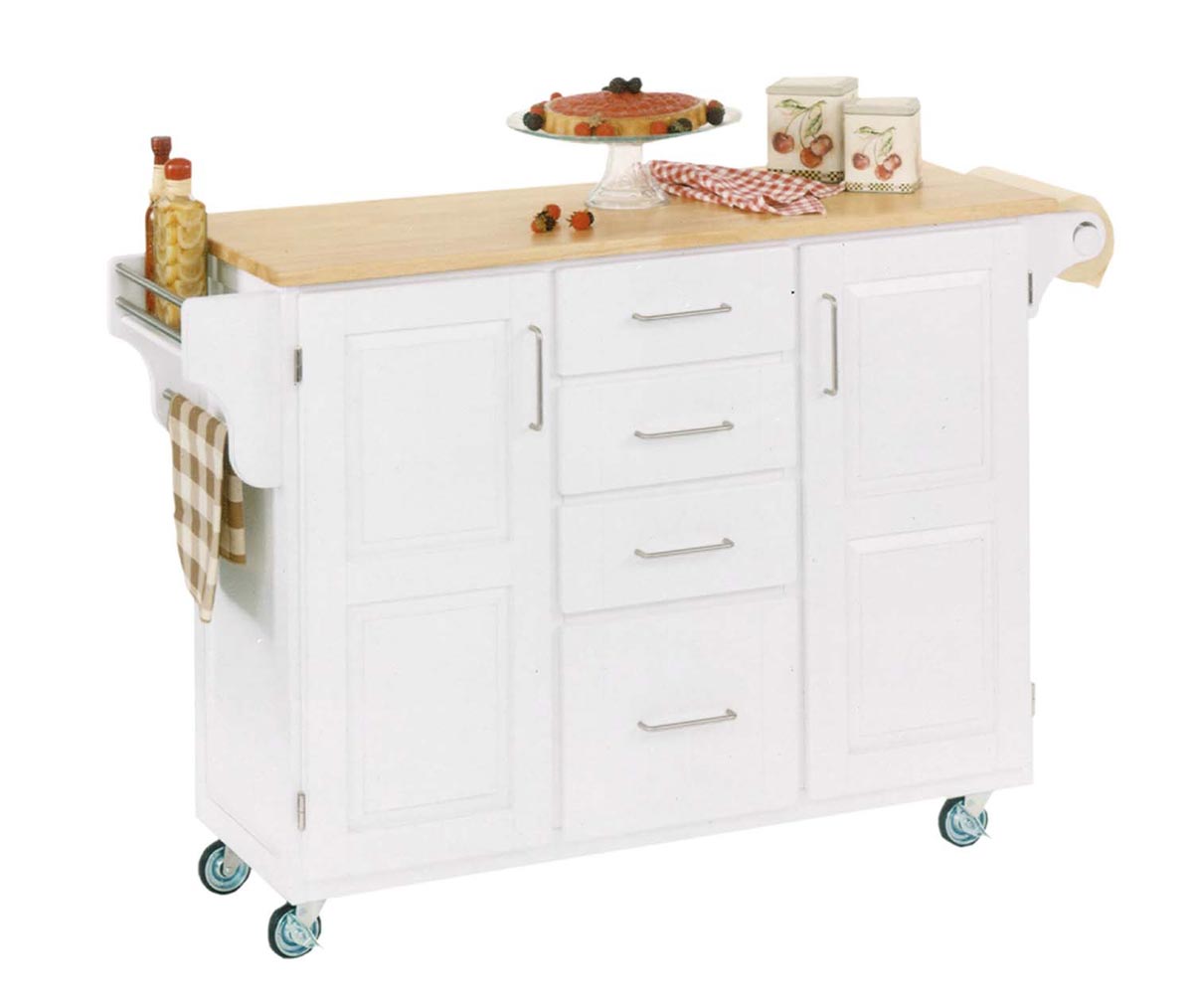 Home Styles Create-A-Cart with Natural Wood Top - White