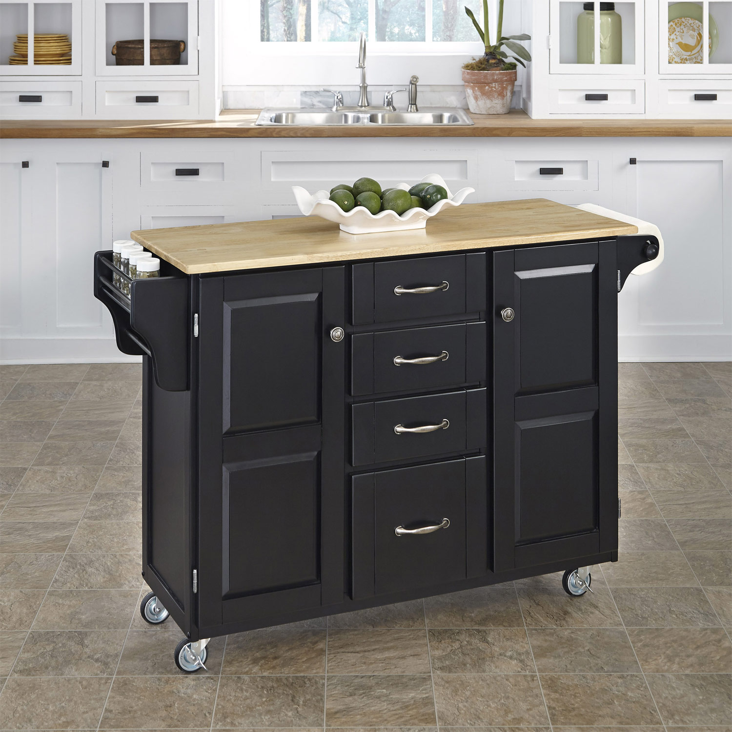 Home Styles Create-A-Cart with Wood Top - Black