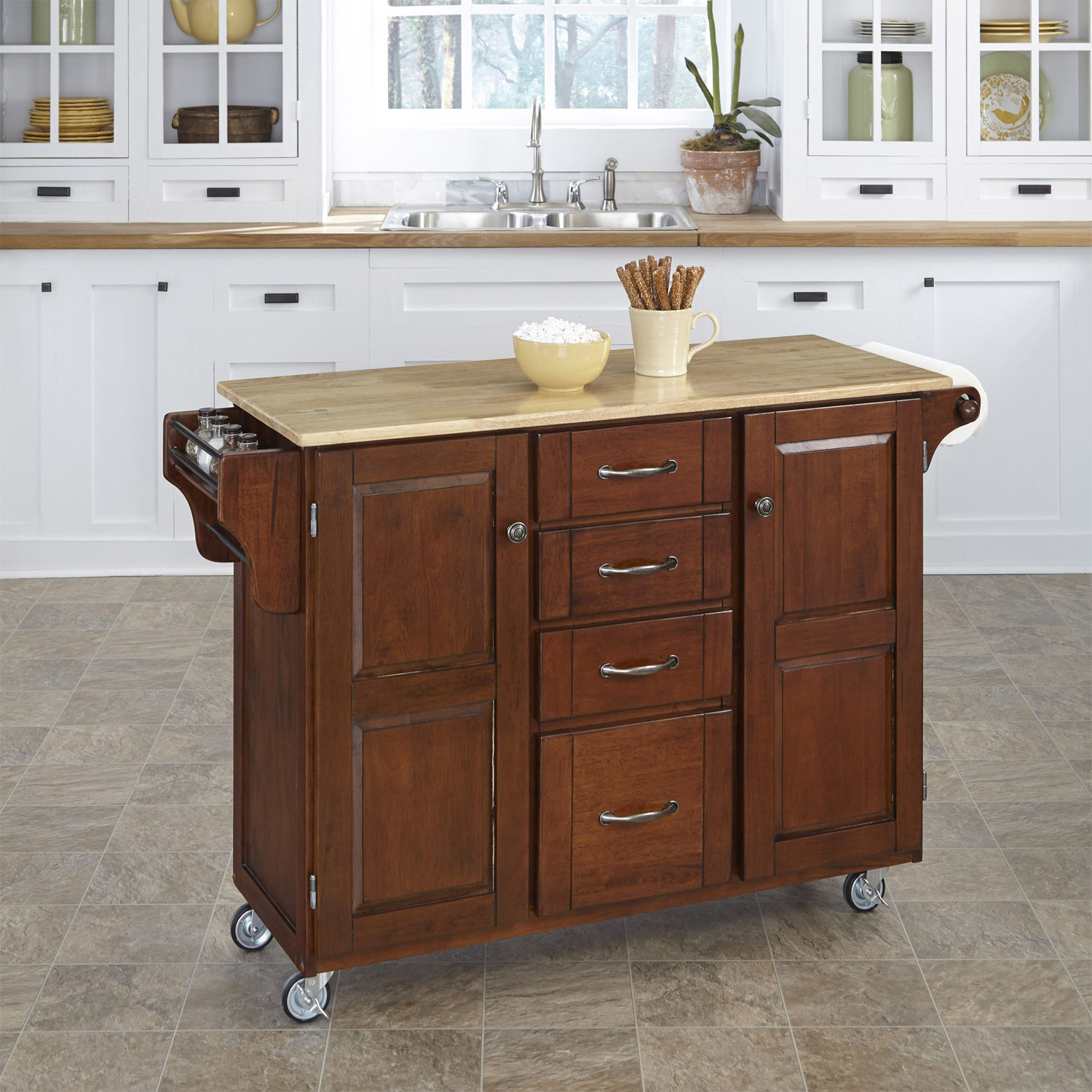 Home Styles Create-A-Cart with Wood Top - Cherry