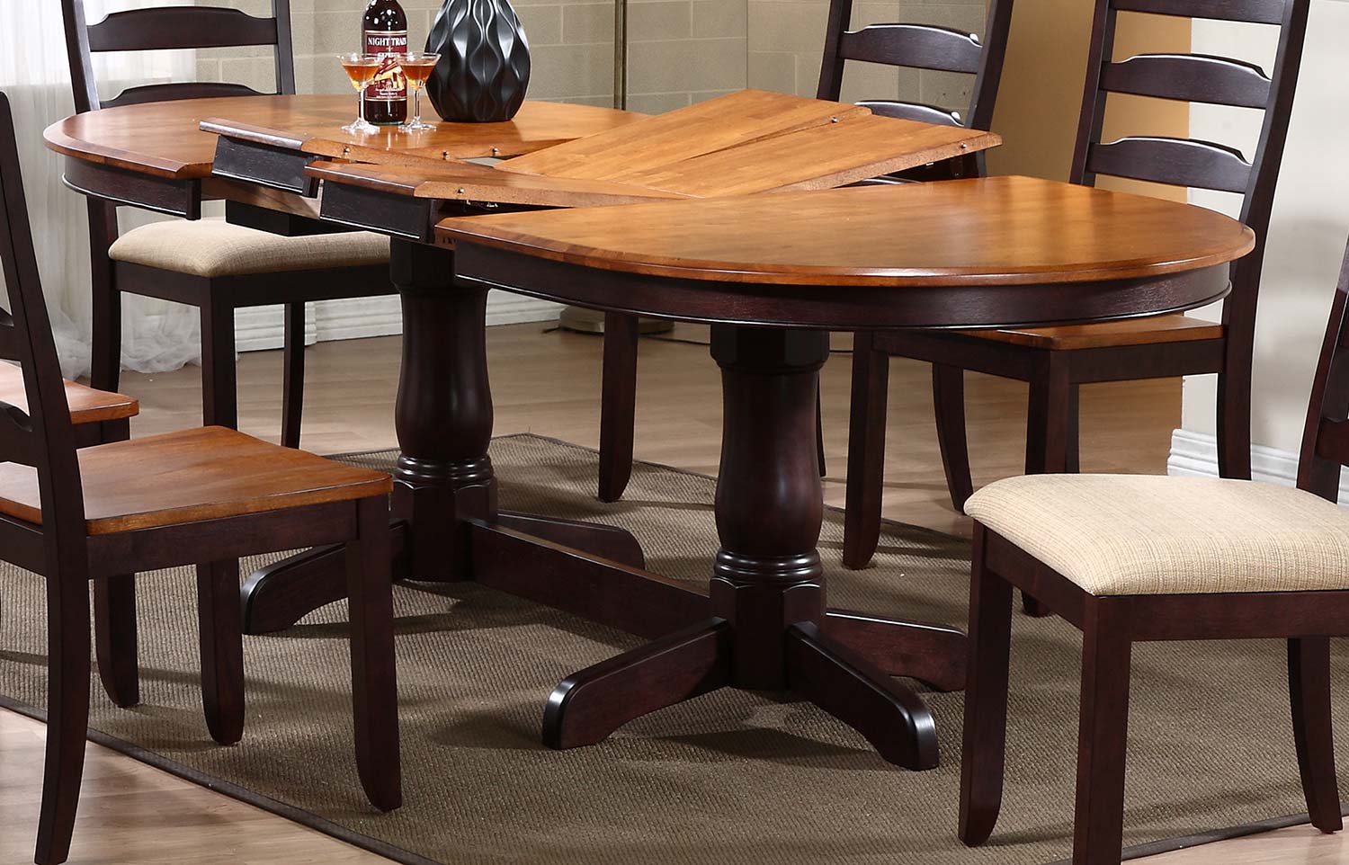 Iconic Furniture Oval Double Pedestal Dining Table - Whiskey/Mocha
