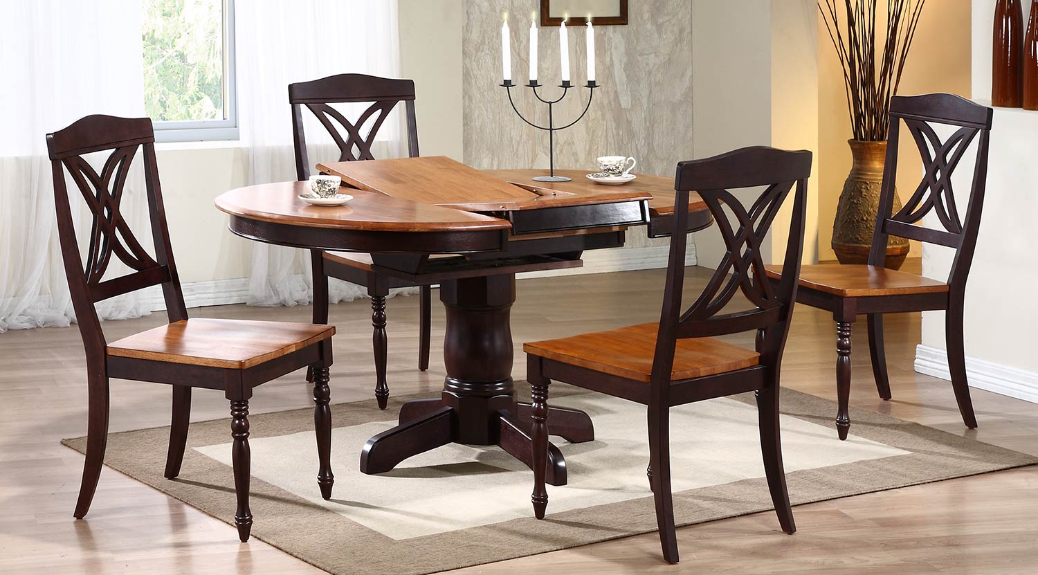 Iconic Furniture Round/Oval Pedestal Dining Set with Butterfly Back Chair - Whiskey/Mocha