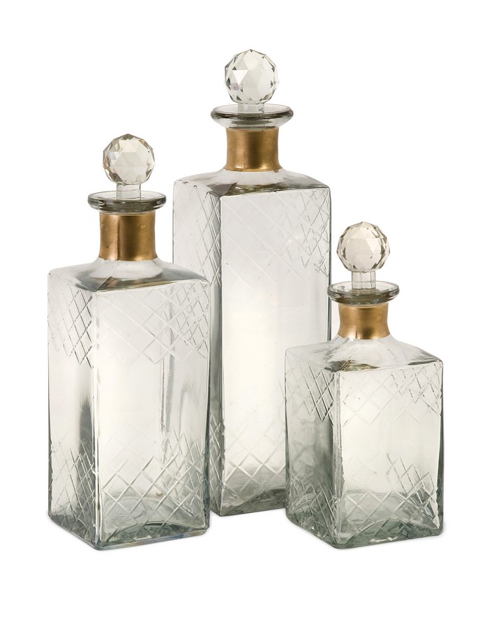 IMAX Hampshire Etched Decanters- Set of 3