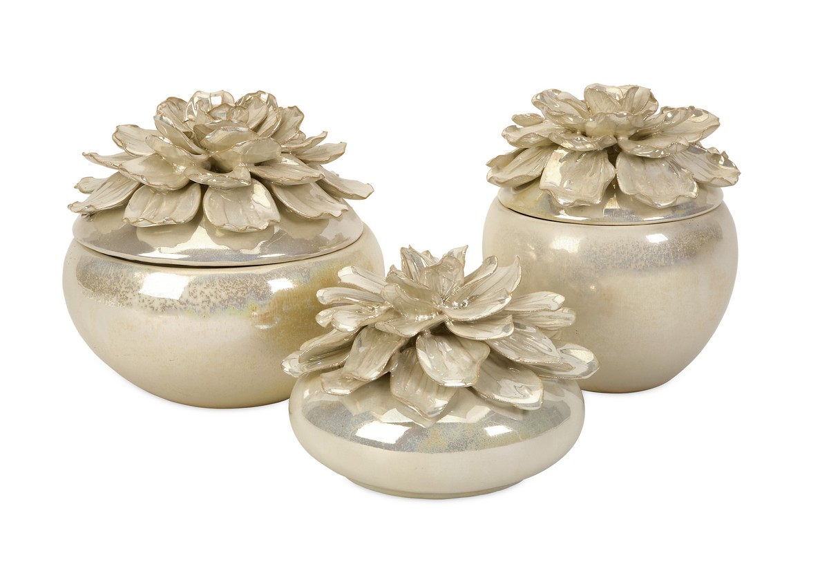 IMAX Blair Hand-Sculpted Floral Boxes - Set of 3