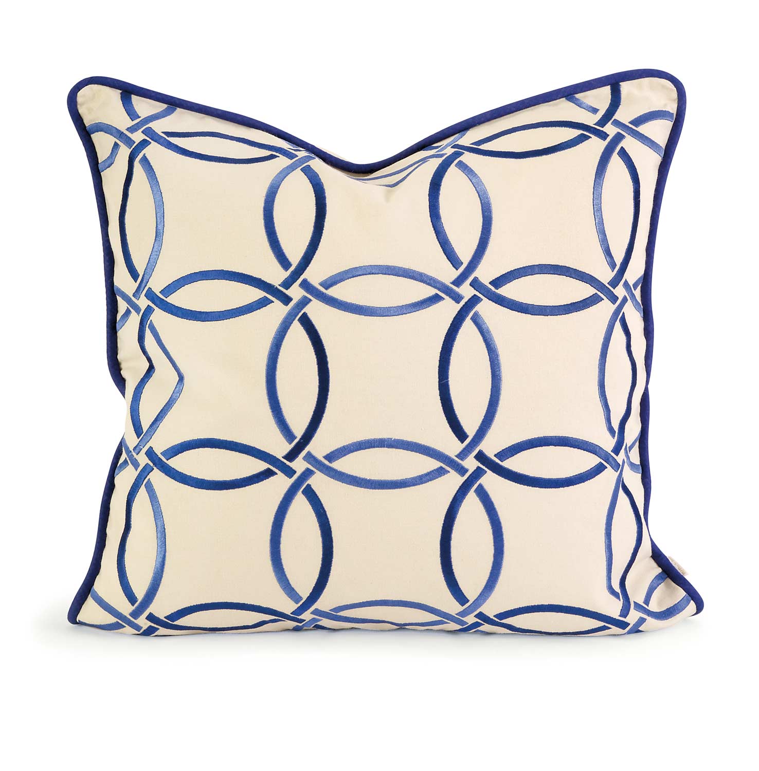 IMAX Ik Catina Blue Embroidered Linen Pillow with Down Fill
