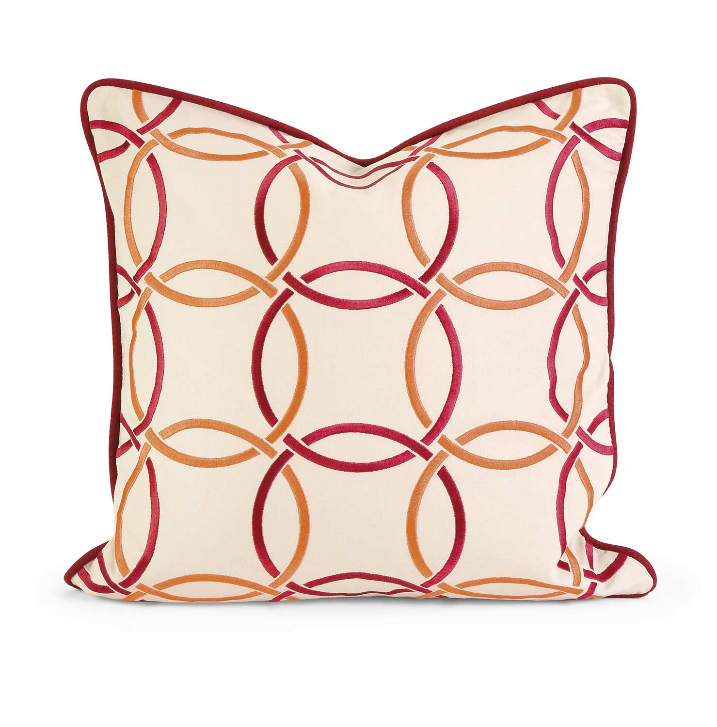 IMAX Ik Catina Orange Red Embroidered Linen Pillow with Down Fill