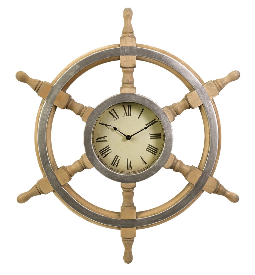 IMAX Wood Ship Wheel Clock
