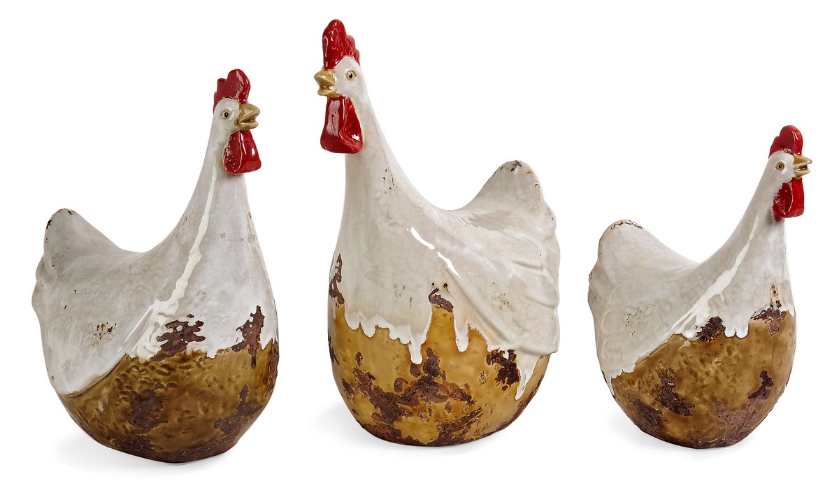 IMAX White Antiqued Chickens - Set of 3