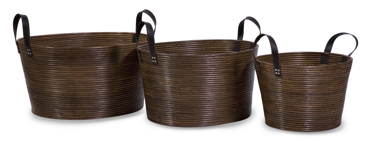 IMAX Oval Wrapped Rattan Baskets - Set of 3