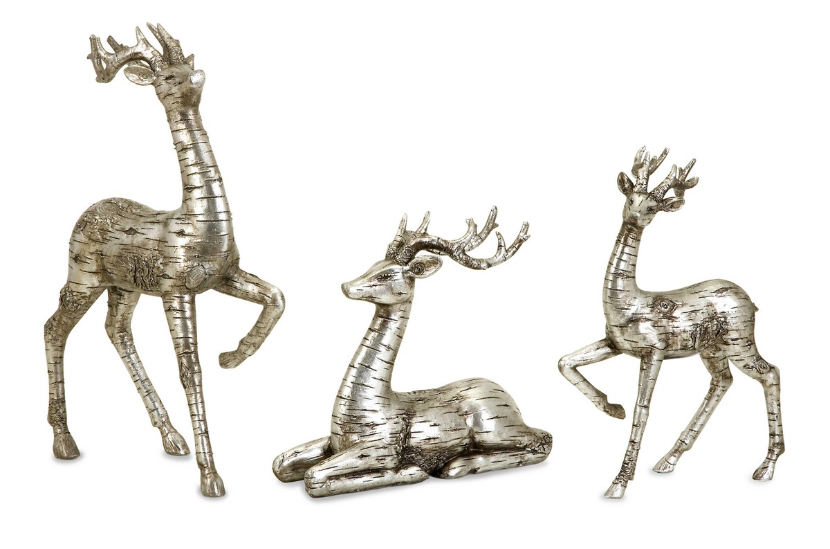 IMAX Antiqued Silver Reindeer - Set of 3