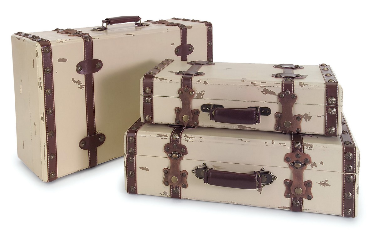 IMAX Antique Ivory Suitcases - Set of 3