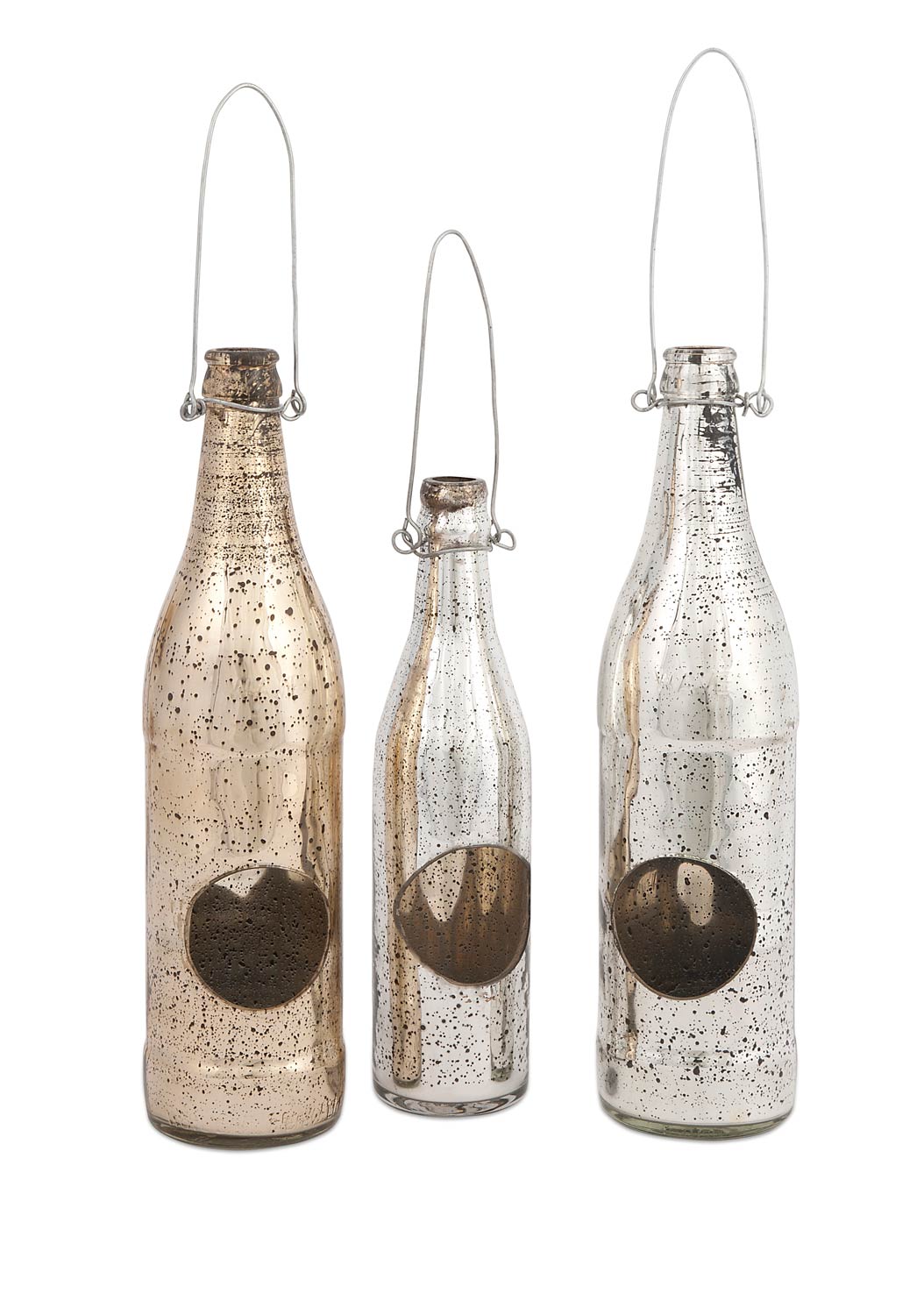 IMAX Paige Mercury Glass Candleholder Bottles - Set of 3