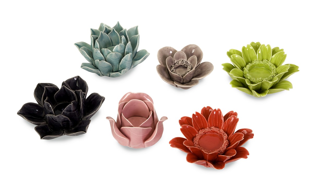 IMAX Leona Assorted Flower Candleholders - Set of 6