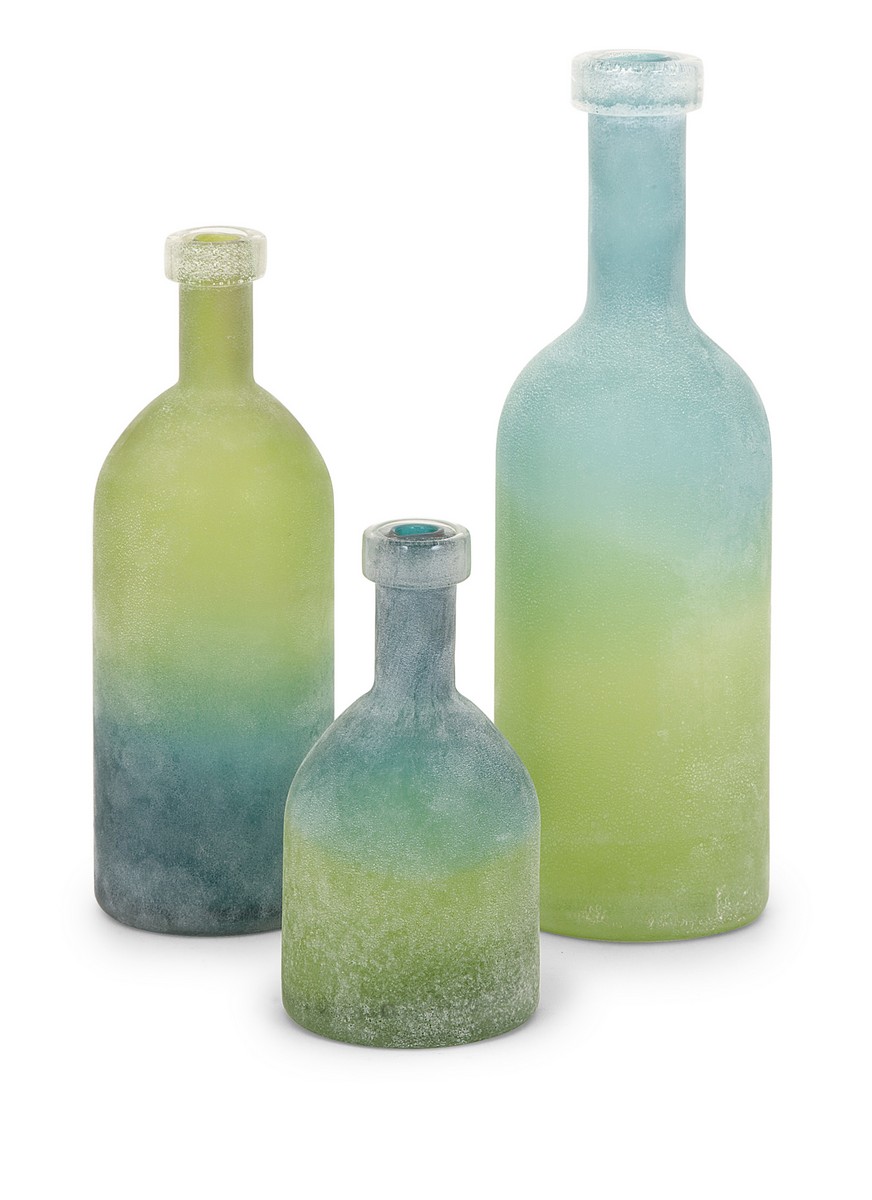 IMAX Alena Green and Blue Glass Bottles - Set of 3
