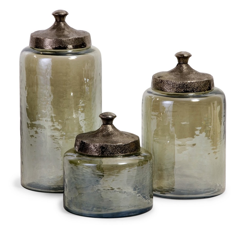 IMAX Round Green Luster Canisters - Set of 3