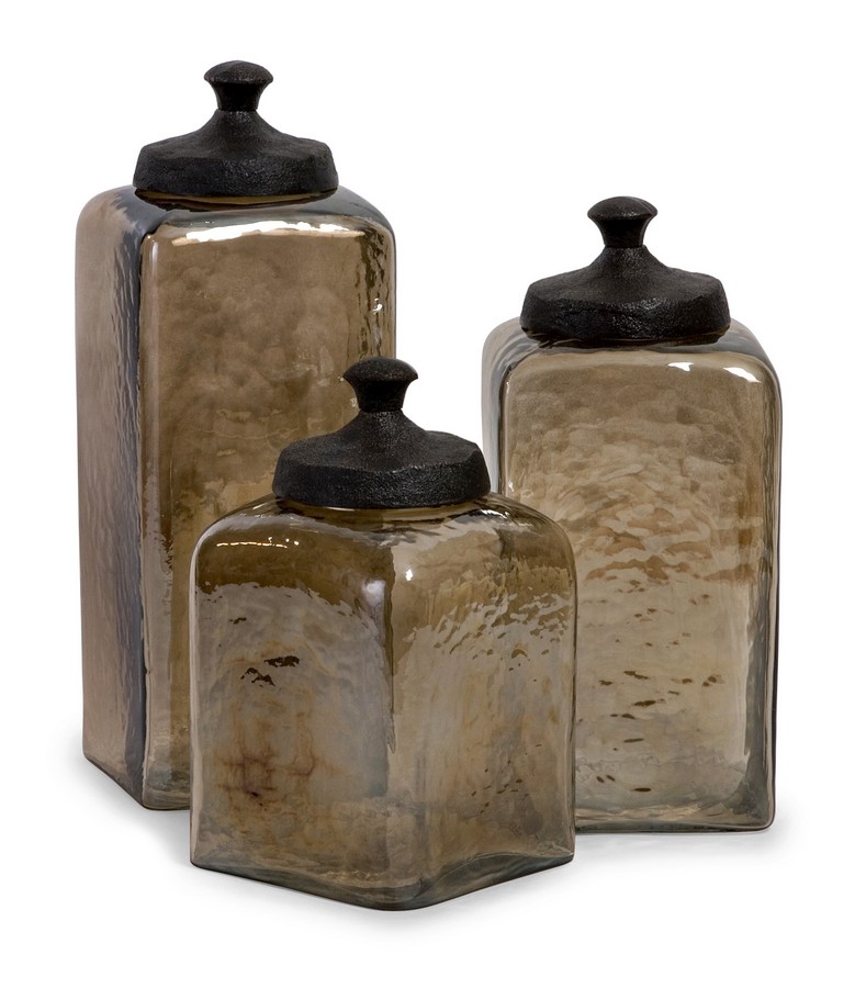 IMAX Square Brown Luster Canisters - Set of 3