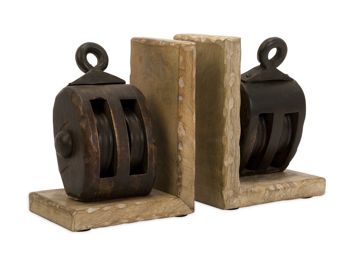 IMAX Mason Wood Pulley Bookends
