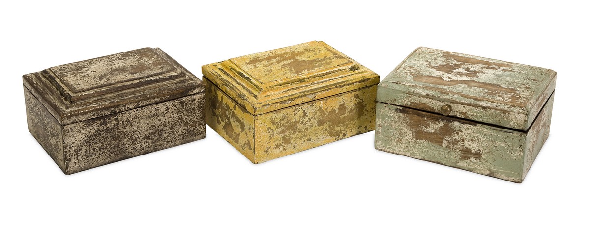 IMAX Kanan Wood Boxes In Distressed Painted Finishes - Set of 3