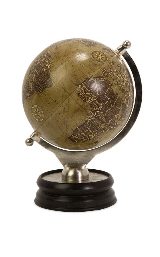 IMAX Colombo Large Globe With Nickel And Wood Base