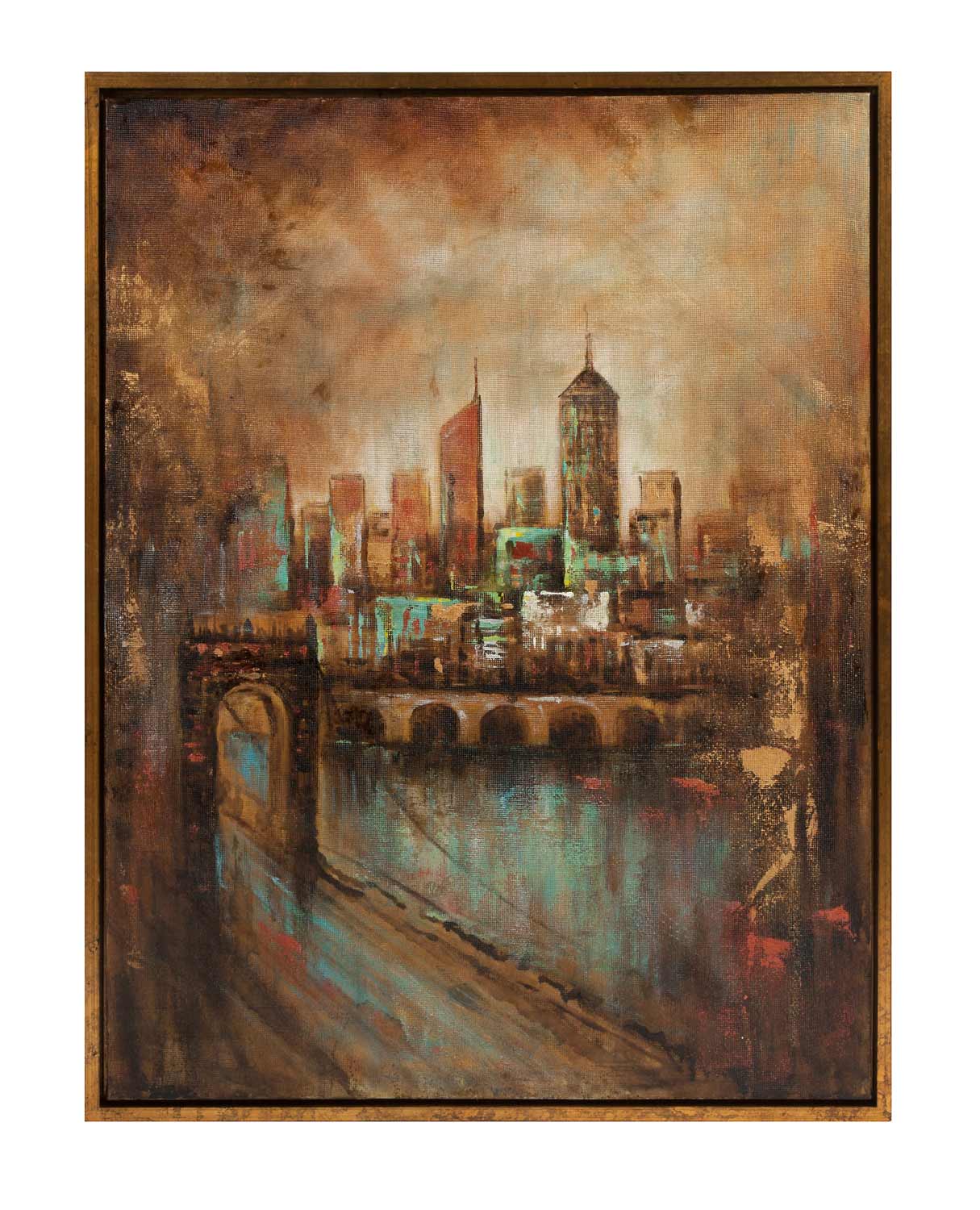 IMAX Skyline Cityscape Framed Oil Painting