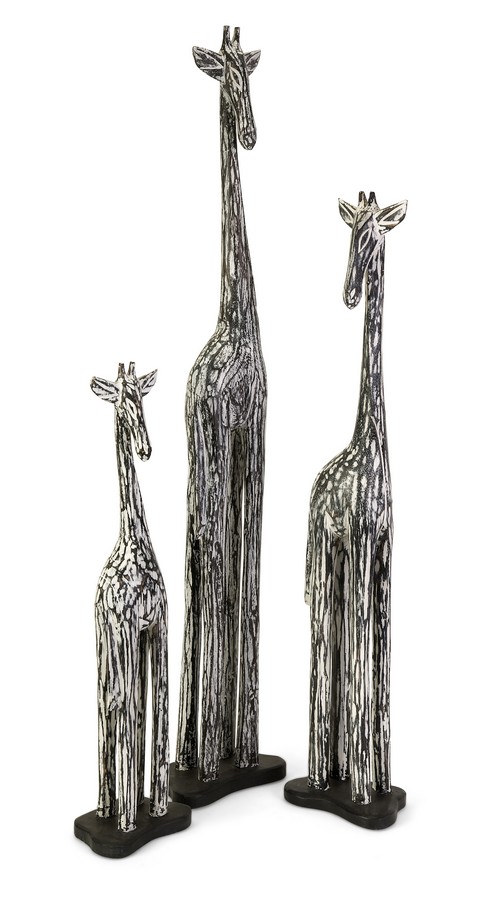 IMAX Banji Wood Carved Giraffes - Set of 3
