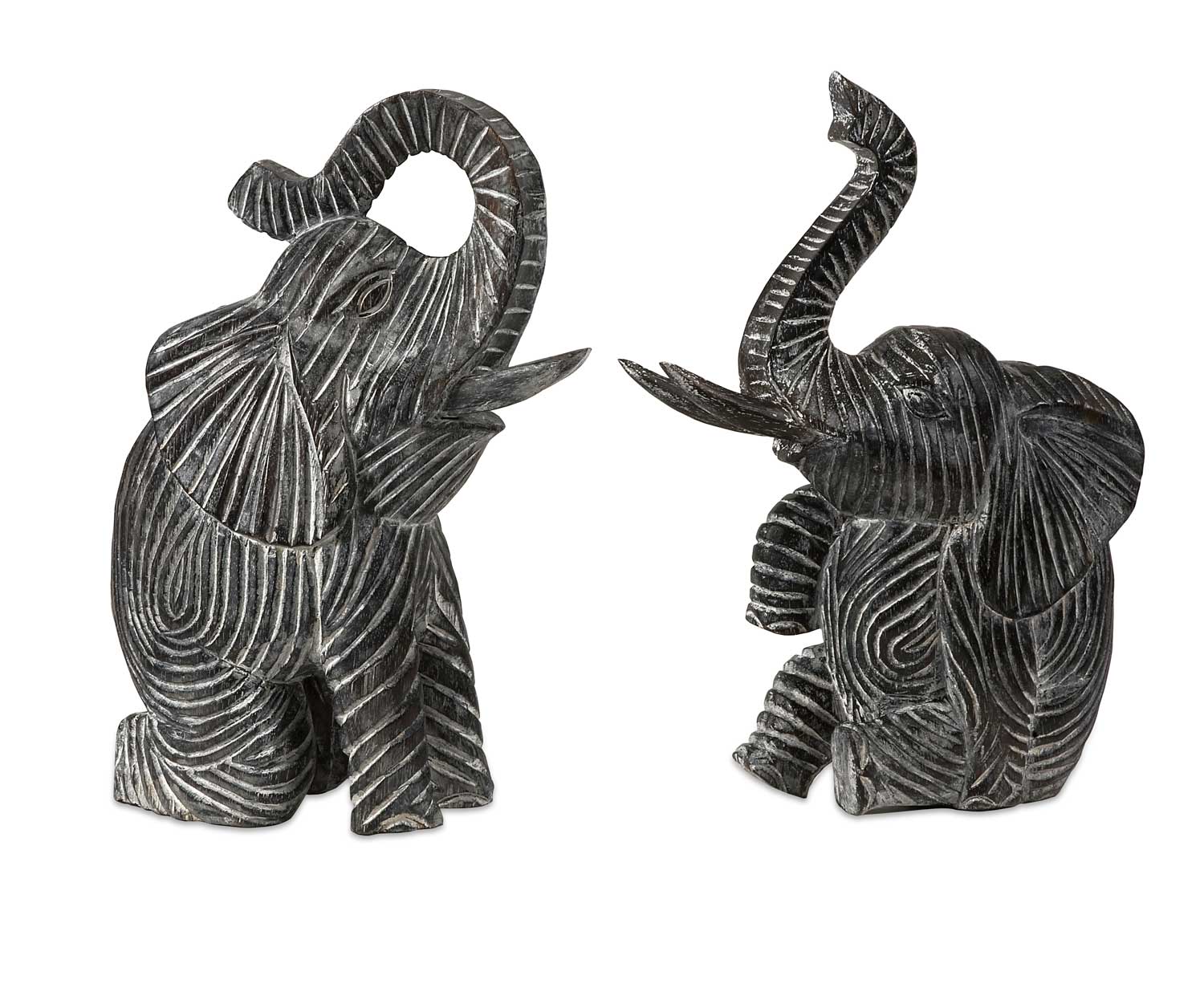 IMAX Bakari Wood Carved Elephants - Set of 2