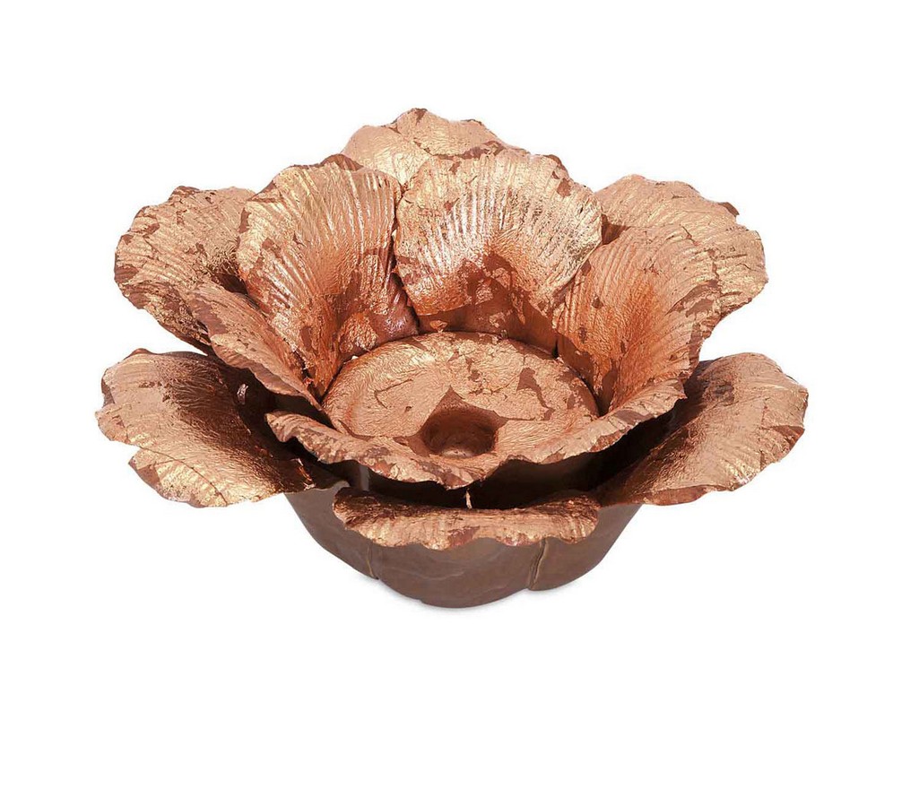 IMAX Fleurette Large Copper Leaf Porcelain Candle Holder