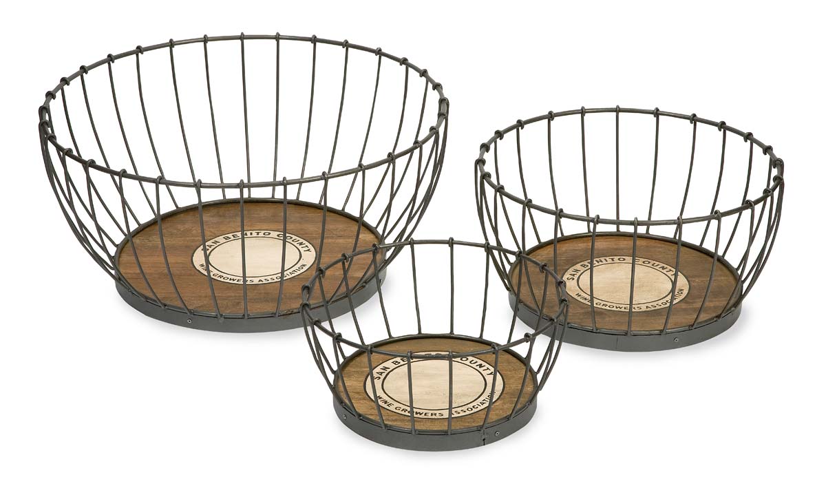 IMAX Benito Wood and Metal Baskets - Set of 3