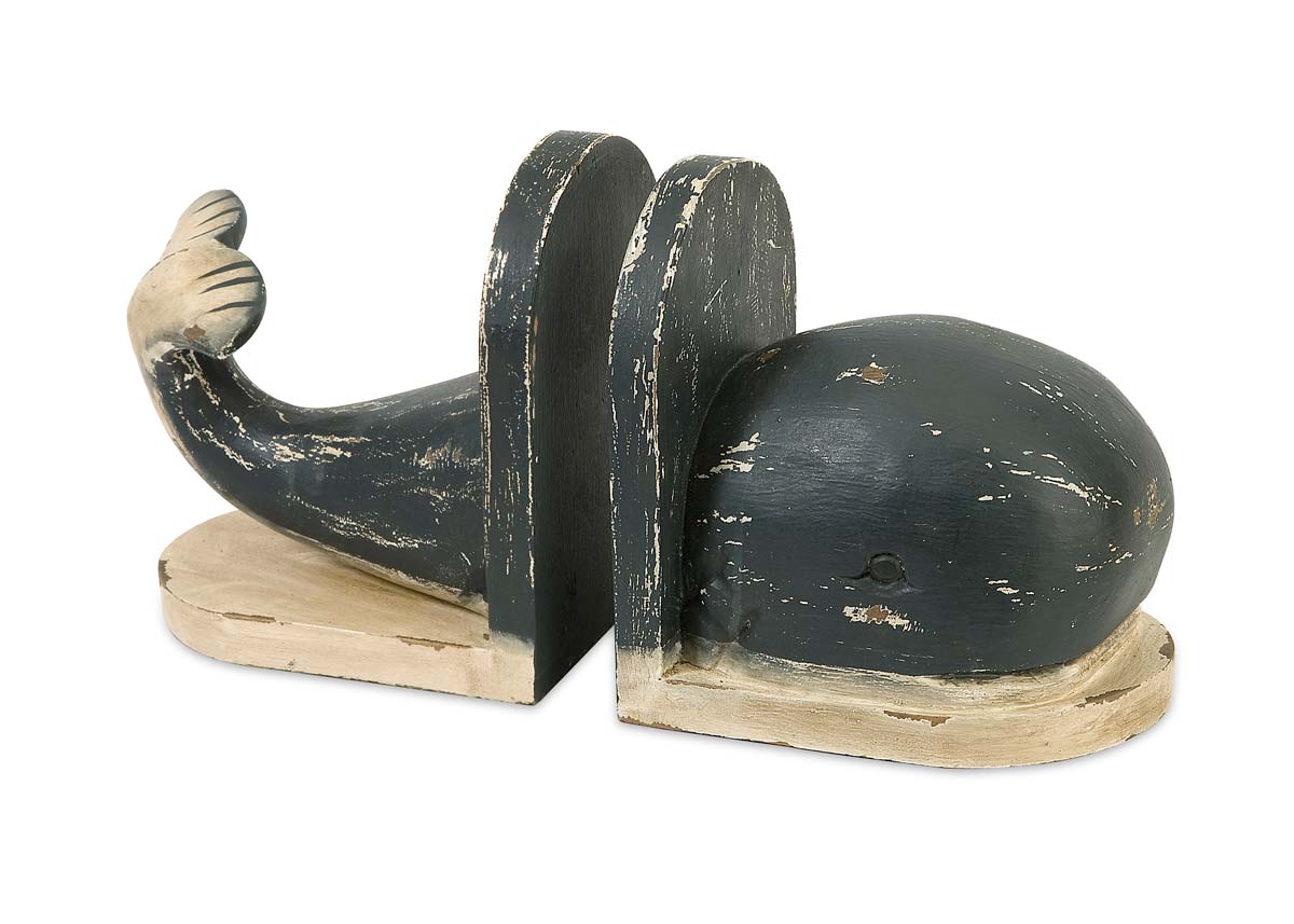 IMAX Jonah Wood Carved Whale Bookends