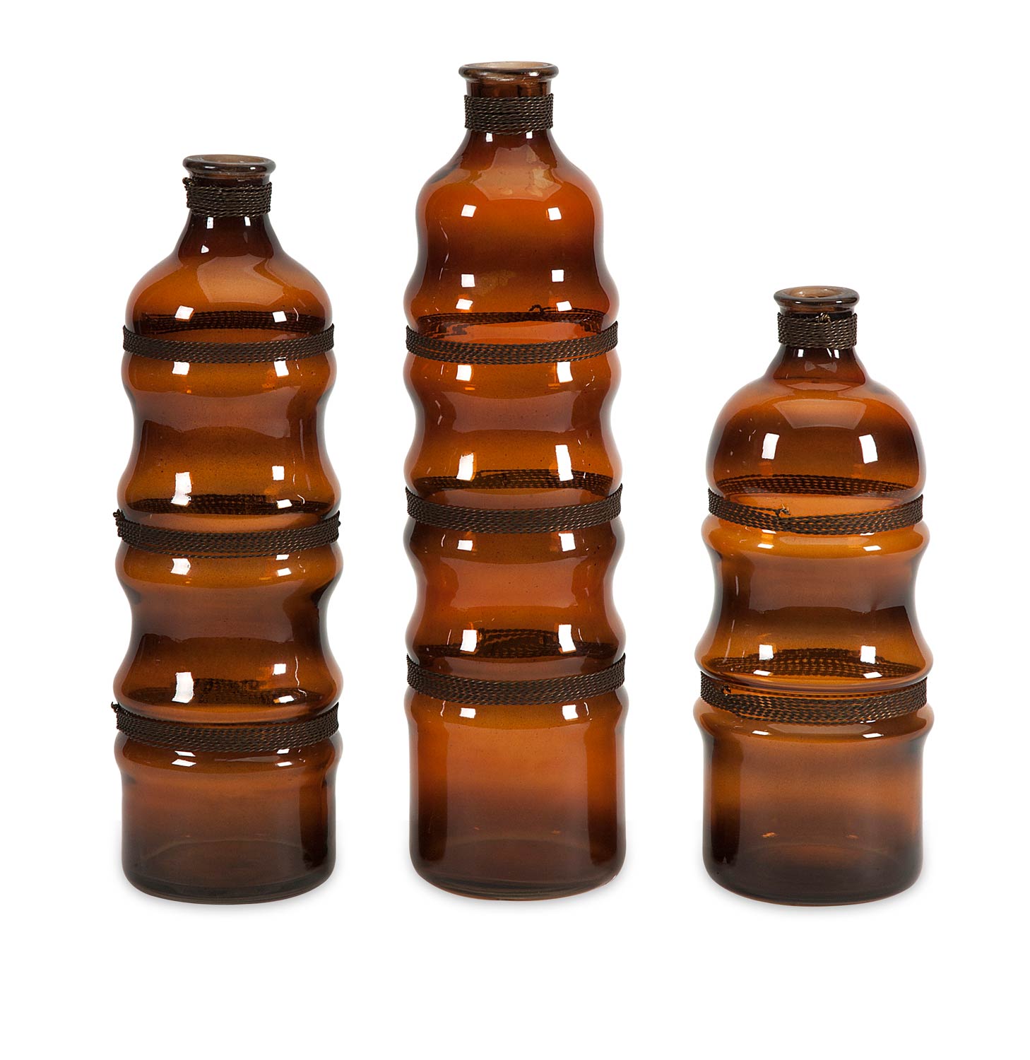 IMAX Cumulas Glass Bottles with Wire Wrap - Set of 3