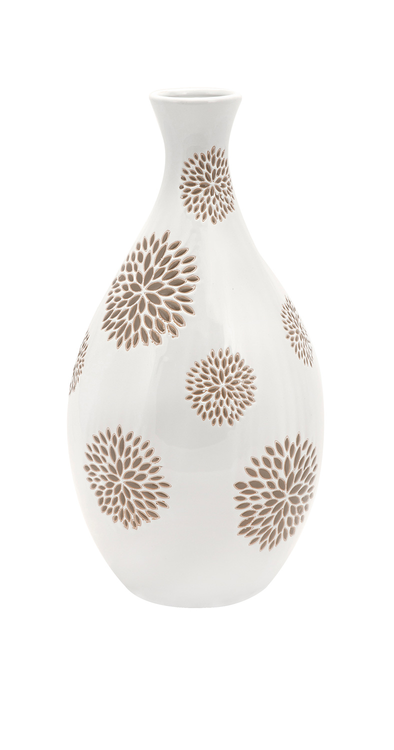 IMAX Essentials White with Taupe Flower Vase