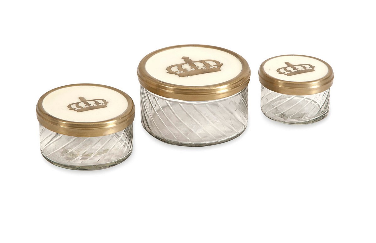 IMAX Crown Jars with Brass and Porcelain Lid - Set of 3