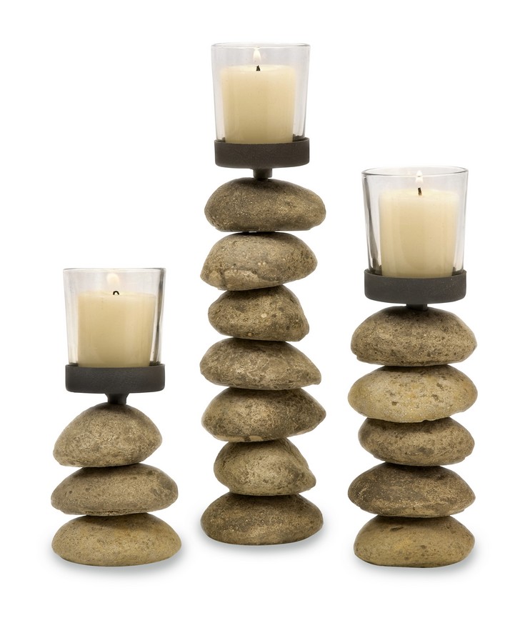 IMAX Cairn Candleholders with Glass Votive Cup - Set of 3