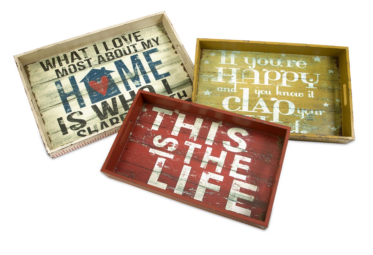 IMAX Morris Home Happy and Life Trays - Set of 3